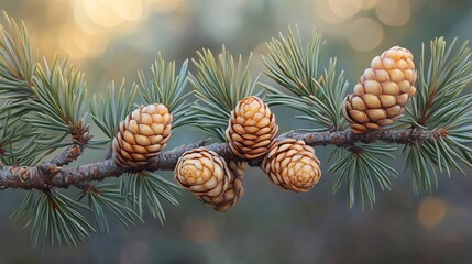 Canvas Print - Close Up of Pine Cones on a Branch