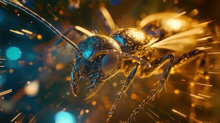 Poster - Golden Ant in Motion, A Detailed Close-up