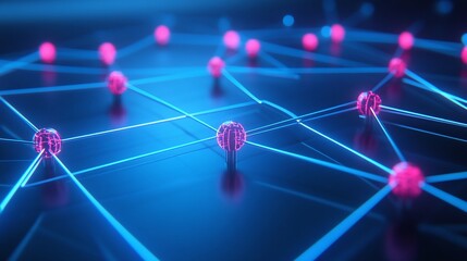 Poster - Futuristic digital network with glowing nodes and lines, representing advanced technology and interconnectedness.