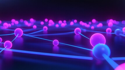 Poster - Vibrant network of glowing spheres and lines, depicting modern digital connections and abstract technology concepts.