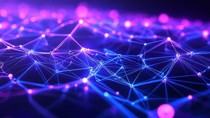 Poster - Vibrant network of interconnected lines and nodes, creating a futuristic digital landscape in shades of purple and blue.