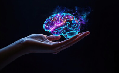 Aufkleber - Hand holding glowing brain representing artificial intelligence
