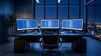 Poster - Modern office workspace, clean desk setup, digital planning tools, organized shelving, bright atmosphere, efficient work environment, inspiring productivity