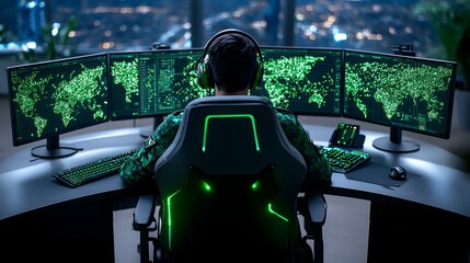 Poster - Cybersecurity Defense System Visualization, intricate digital network architecture, dynamic threat detection interface, advanced protection layers, real-time monitoring