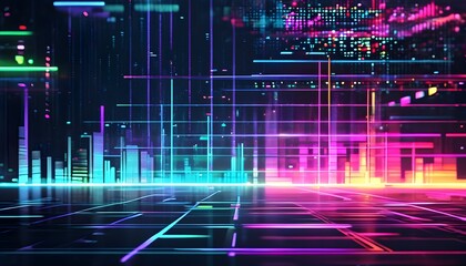 Wall Mural - Futuristic abstract digital interface featuring vibrant neon lights and intricate data visualization patterns