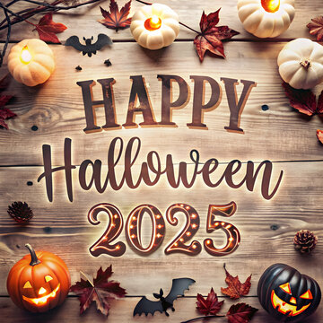 happy halloween 2025 text design add halloween