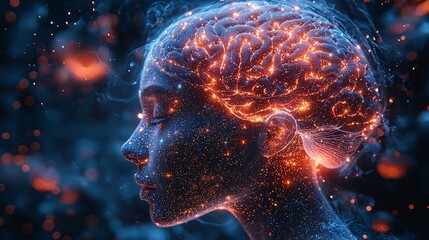 Wall Mural - a futuristic representation of the impact of multiple sclerosis on brain volume and the loss of whit