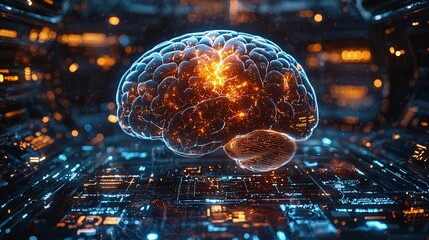 Wall Mural - a futuristic representation of the impact of multiple sclerosis on brain volume and the loss of whit
