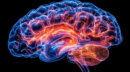 Wall Mural - a futuristic visual representation of how ms causes the brain to atrophy over time, showing shrinkin
