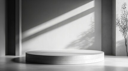 Wall Mural - Minimalist Concrete Podium in a Sunlit Room