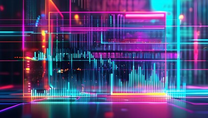 Wall Mural - Futuristic abstract digital interface featuring vibrant neon lights and intricate data visualization patterns