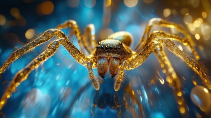 Poster - Golden Spider in a Blue and Gold Light