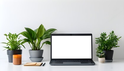 Creative brainstorming on notepad with laptop against a clean white backdrop