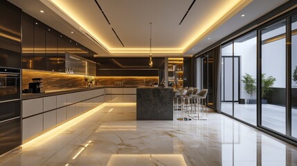 Sticker - Modern Kitchen Design with Marble Floors and Glass Doors