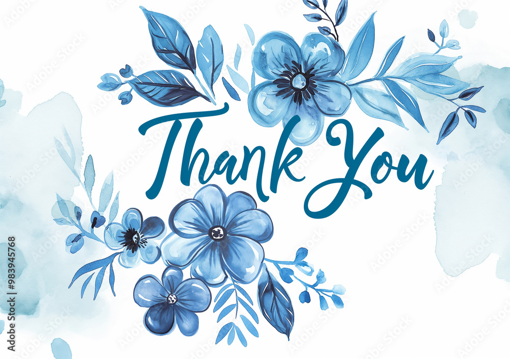White background with blue watercolor floral elements and the text ...