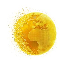 Aufkleber - A vibrant digital globe represents innovation and technology. The globe is constructed of tiny dots in a warm yellow color. This image emphasizes global connectivity and creativity. AI