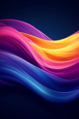 Poster - Vibrant abstract waves of purple, pink, and yellow flowing across a dark background in a dynamic rhythm of colors and movement