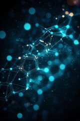 Poster - Abstract representation of molecular structure with glowing blue particles on a dark background