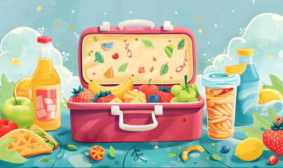 Wall Mural - fruits and vegetable herbal concept  for background or 2d illustrator cartoon.