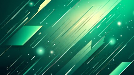 Poster - Dynamic abstract background featuring green and teal stripes with light particles in motion