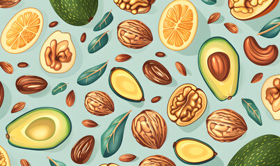 Wall Mural - fruits and vegetable herbal concept  for background or 2d illustrator cartoon.