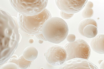 Smooth Round Yeast Cells in Gentle Light, Floating Against a Soft White Background