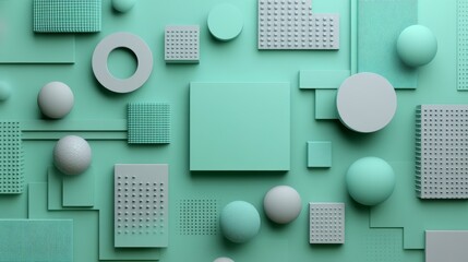 Poster - Abstract geometric shapes in soothing mint green, creating a modern and artistic wall design for creative spaces