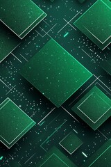 Poster - Abstract geometric pattern with green squares and lines on a dark background creating a modern technology aesthetic