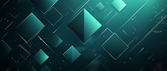 Poster - Abstract geometric shapes in shades of teal and green create a modern digital background, suitable for technology and design projects