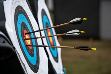 Two archery targets with arrows embedded in the center, indicating successful hits.