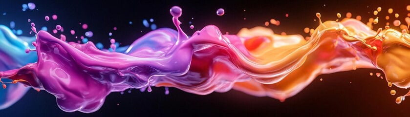Poster - Colorful splash of liquid paint creating stunning abstract patterns on a dark background. Ideal for artistic projects.