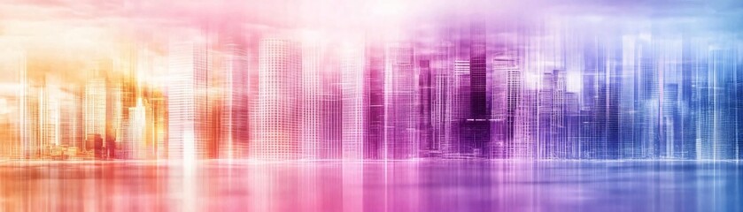Poster - Abstract cityscape with vibrant colors blending, creating a dreamy atmosphere. Ideal for modern art or urban themes.