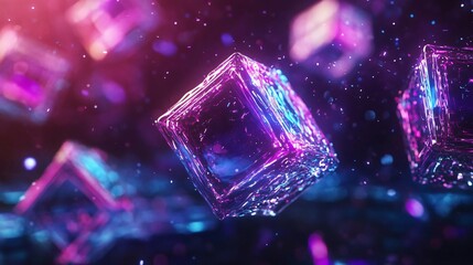 Poster - Abstract floating cubes with vibrant colors create a mesmerizing visual display, perfect for futuristic and tech-inspired themes.