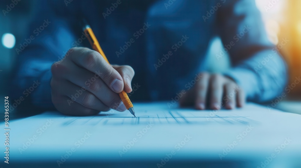 A civil engineer drafting structural blueprints for a skyscraper using ...
