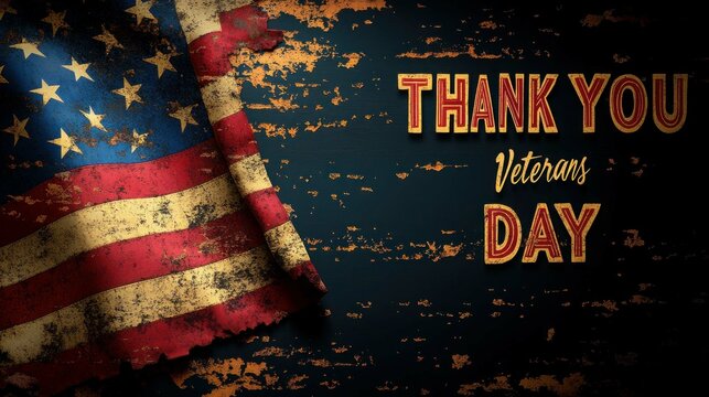 An image featuring the American flag partially visible with the phrase Thank You For Your Service as a tribute to military personnel