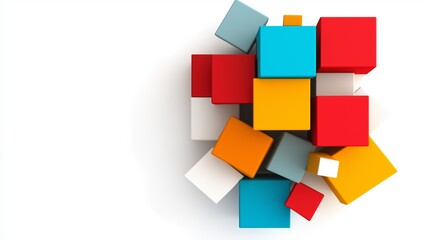 Poster - A colorful stack of blocks on a white background. The blocks are of different colors and sizes, creating a visually interesting and dynamic composition. Concept of creativity and playfulness