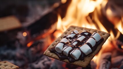 A close-up of a delicious s'mores setup with graham crackers