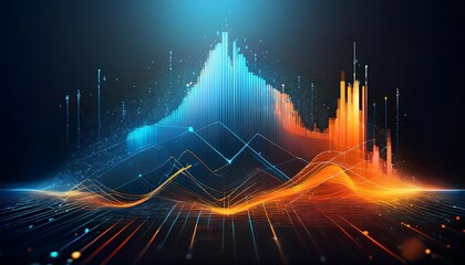Poster - Abstract Digital Landscape with Glowing Lines and Data Visualizations