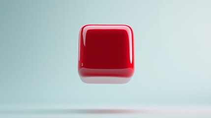 Poster - A red cube is floating in the air. The cube is made of glass and has a shiny, reflective surface. The image has a futuristic, almost otherworldly feel to it