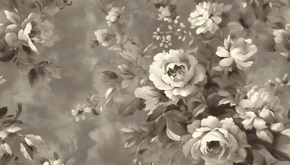 Wall Mural - A sepia-toned wallpaper featuring antique floral patterns and ornate frames, offering a nostalgic charm