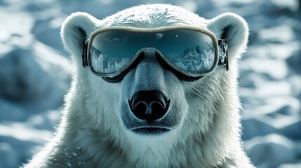 Wall Mural - Close-up of a polar bear wearing ski goggles.