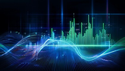 Aufkleber - Abstract Digital Visualization with Green and Blue Lines and Grids