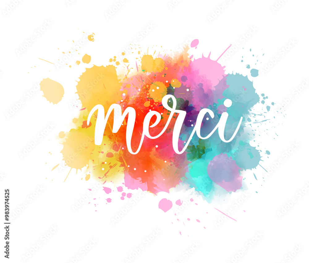 Merci - Thank you in French language. Handwritten modern calligraphy ...