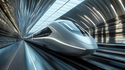 Modern Train Speeding Through a Tunnel