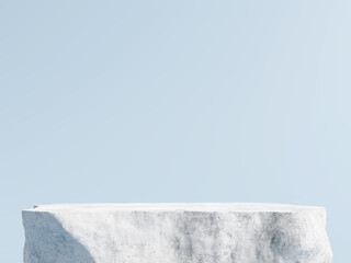 Fototapete - White stone product display podium on blue background. 3D rendering