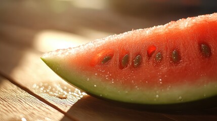 Refreshing Watermelon Slice on Wooden Table