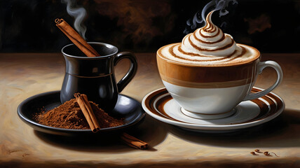 Wall Mural - cup of coffee with cinnamon sticks, ai generated