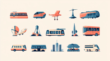 A visual of various transportation icons with a sleek and modern design.