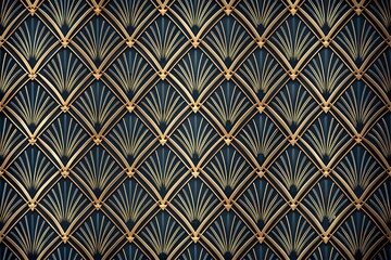 Seamless Golden Art Deco Palm Fan or Shell Line Pattern Vintage. Abstract Geometric Arches Gold Plated Relief Sculpture on Black Background