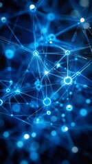 Poster - A detailed view of a vibrant blue network of particles interacting within a digital space, showcasing connectivity and structure in a scientific context